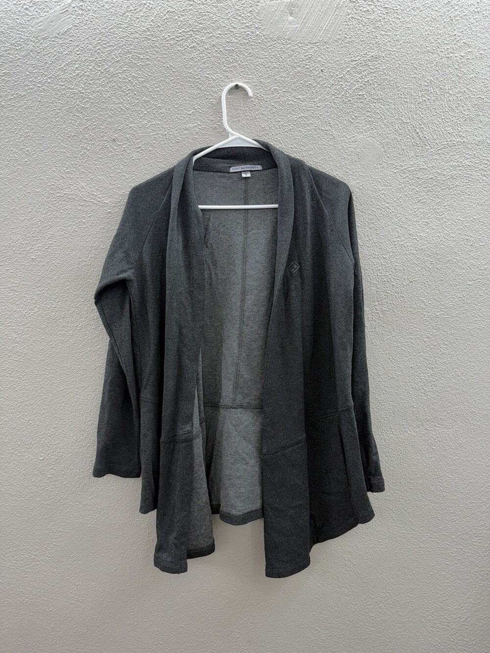 Port Authority Womens Cardigan Size Medium Gray Open Front Workplace Logo